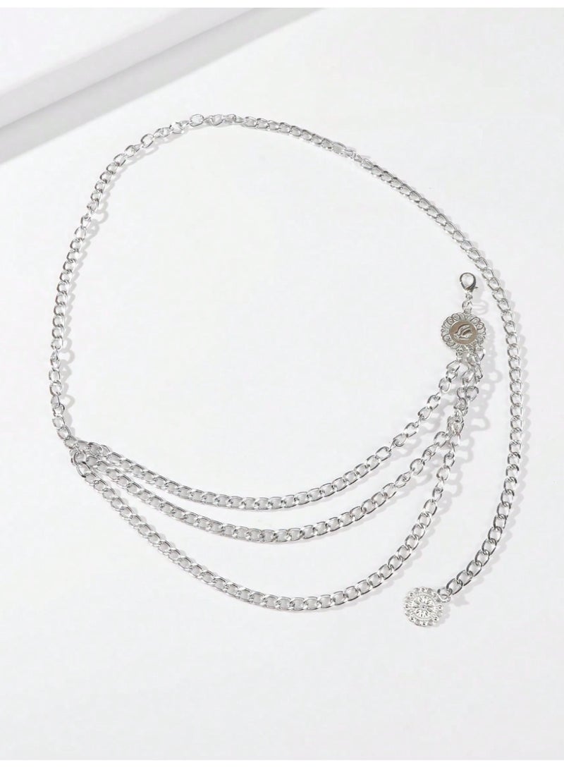 شي إن قطعة واحدة من سلسلة خصر قابلة للتعديل بتصميم زهرة عباد الشمس متعدد الطبقات وصورة الملكة الكلاسيكية، مناسبة للفساتين والعباءات الرسمية في الصيف والخريف. - Image 3